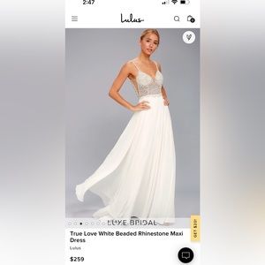 Brand new, Lulus Whit Beaded Rhinestone maxi dress, never worn!